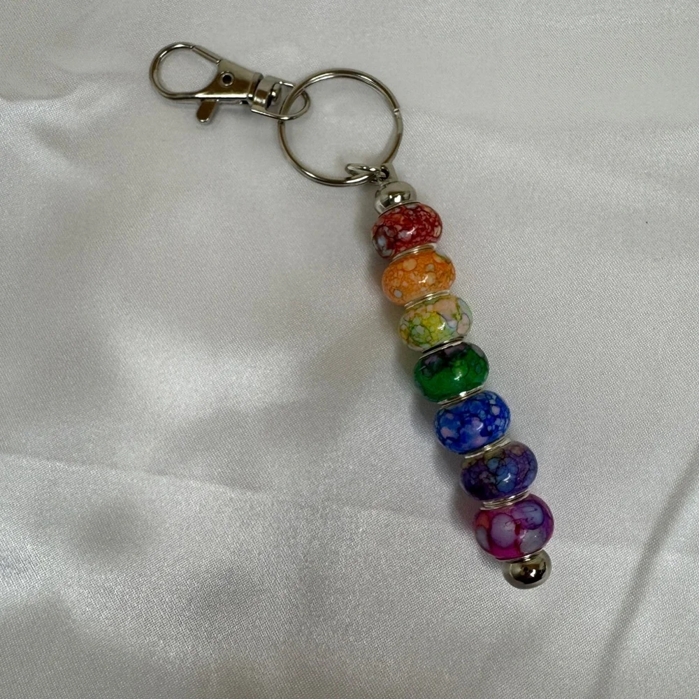 Addie’s Bag Charm Keychains Multicolored Rainbow Beaded Keychain with Clasp